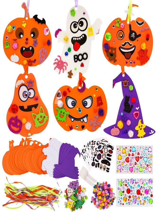 xFFFun 36 Set Halloween Crafts for Kids, Foam Pumpkins DIY Art and Crafts Decorations with Stickers & Ghost Spider Bat Witch Hat, Halloween Party Favors for School Classroom Activities Home Decor - Image 1